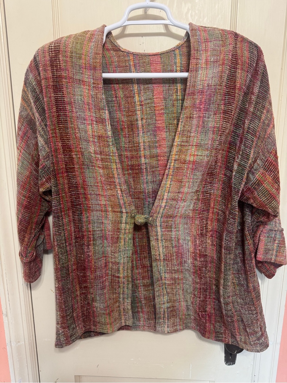 Barbara Lundy Stone Hand-Woven Chenille Jacket, crafted with Blue Heron Yarns.